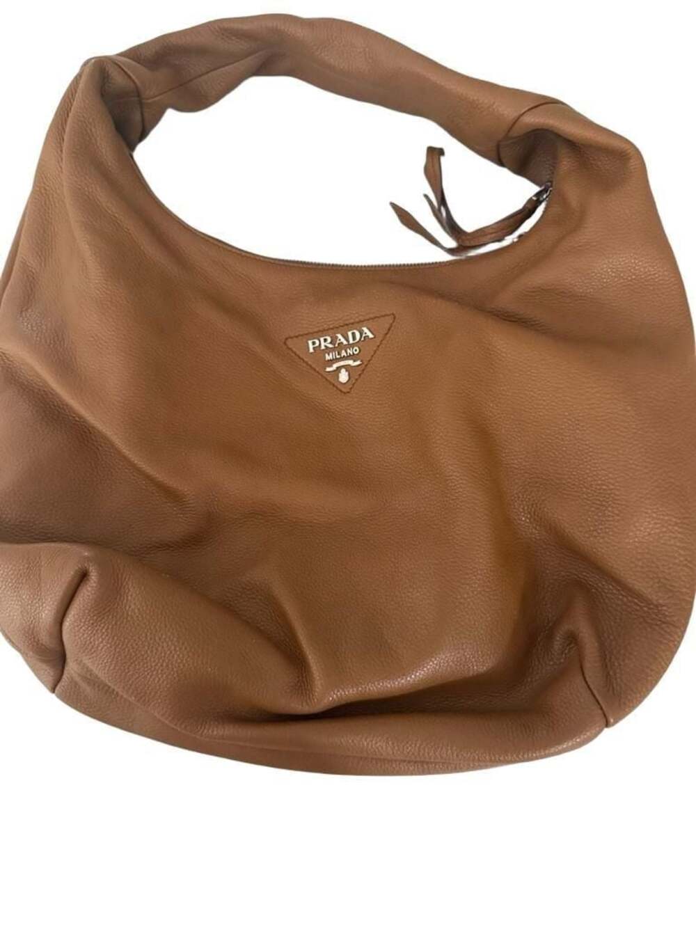 Prada Brown Pebble Leather Hobo Shoulder Bag